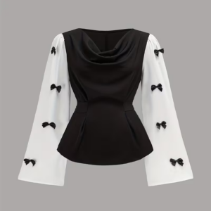 Elegant And Stylish Color-Blocked Long-Sleeve Shirt for Women
