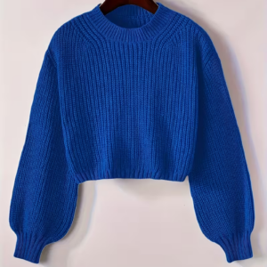 Navy Blue Casual Lantern Sleeve Comfortable Pullover