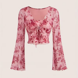 New Style Trumpet Sleeve Tie Bow Design Top