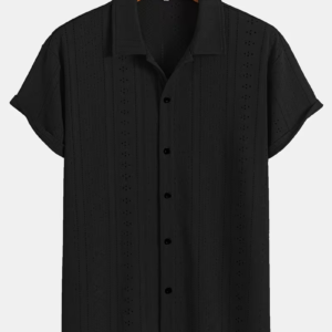 Hollowed-Out Jacquard Knit Short-Sleeved Shirt