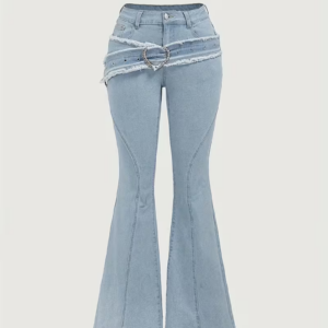 Ladies' Trendy Fashion Denim Long Pants with Belt Decoration