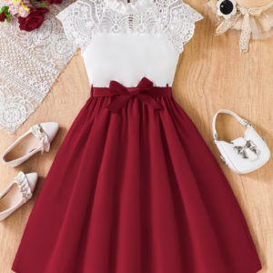 Teen Girl’s Lace Patchwork Short Sleeve Casual Dress