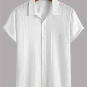 Men's White Hollowed-Out Jacquard Knit Shirt